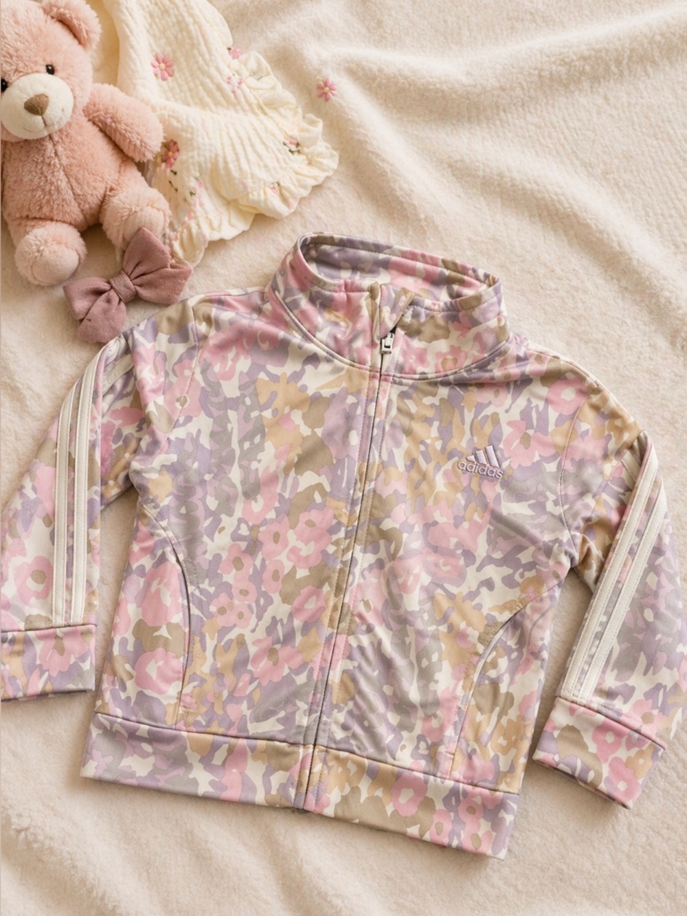 Adidas Toddler Zip Jacket 12M Floral Pastel Track Jacket Pink Purple